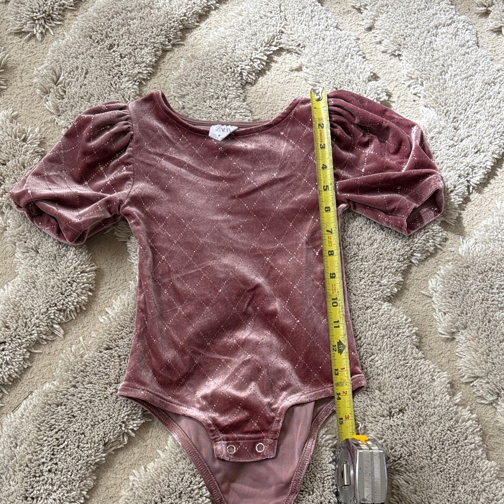 Zara kids - Velvet Puff Sleeve Kids One Piece - Pink